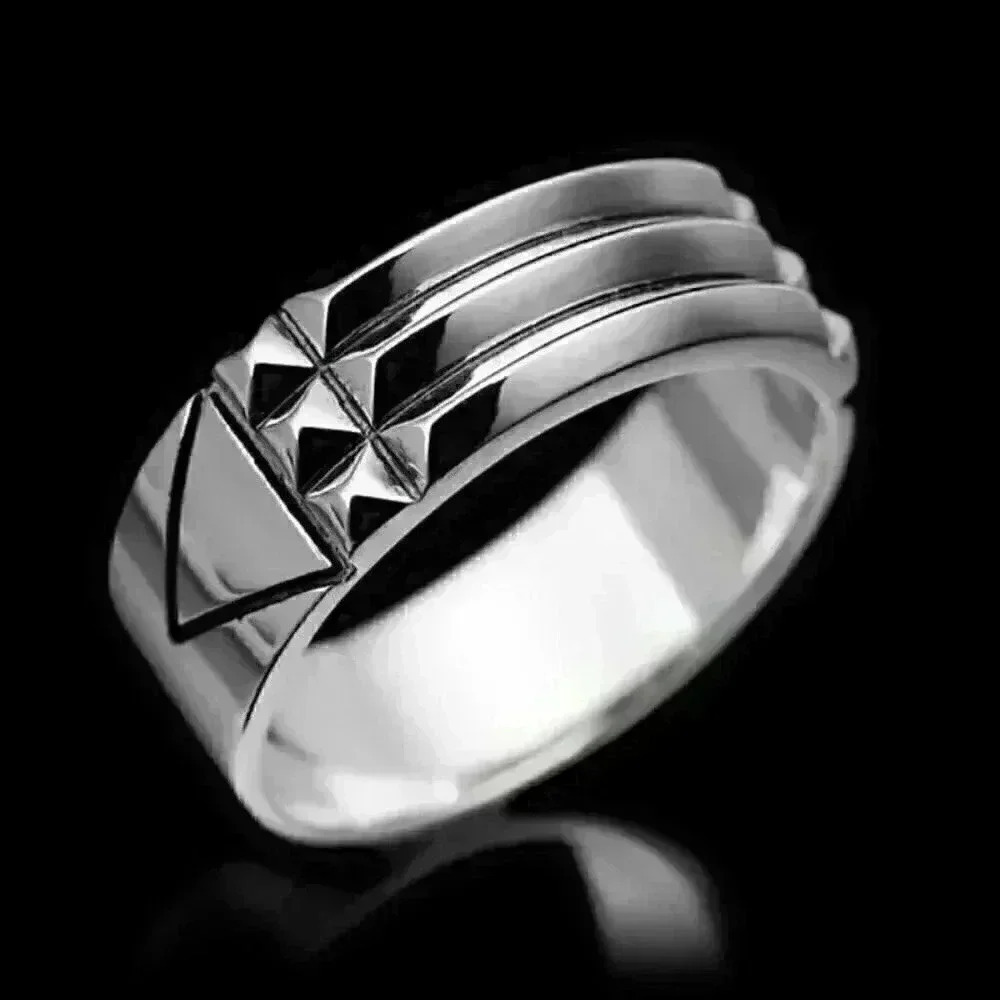 Rugged Men's 925 Silver Stamped Band Ring